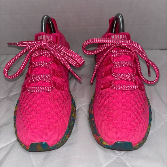 NOBULL Women’s 6.5 Knit Runners Hot Pink Reflective Laces Multicolor Sole Shoes - Picture 4 of 14